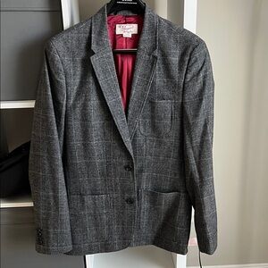 Penguin Men's Gray Plaid Blazer with Burgundy Lining- size large